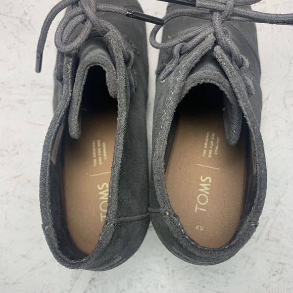 Toms Womens Suede Wedge Booties Desert Gray Sz 9 Heel Lace Up Minimalist - Picture 7 of 14